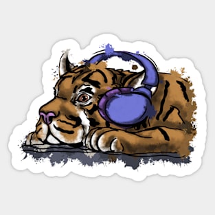 Cute tiger cub with headphones Sticker